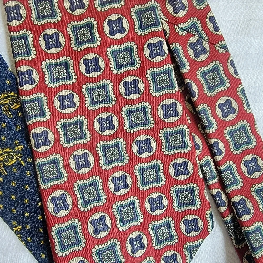 Pair Of Mens 100% Silk Ties. Red Blue Gold. Lord And Taylor. Italian Silk